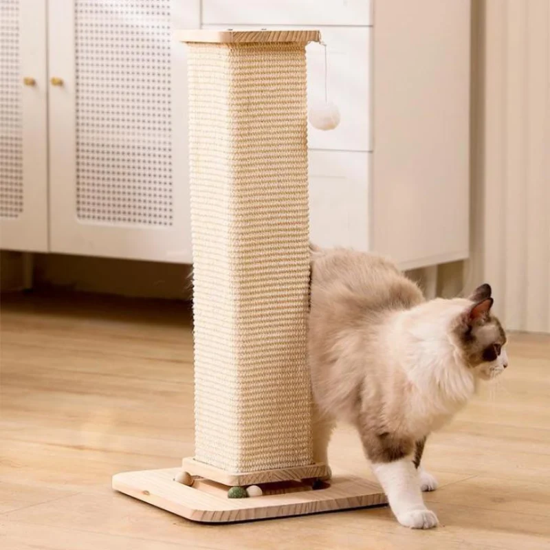 Katzen Kratzbaum groß, 66,5 cm hoch, mit interaktivem Plüschball, schützend vor Kratzschäden an Möbeln, braun
