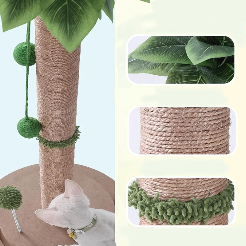 Kratzbaum Modern, Sisal Simulation einer Kokospalme, Hochwertiger Katzenkratzbaum mit interaktivem Cat-Drehteller & Sisalbälle