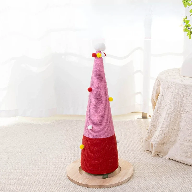 Moderner Kratzbaum, Rosa Sisal Weihnachtsbaumform Kratzbaum, stabiler Standfuß, Drehball für endlosen Spaß
