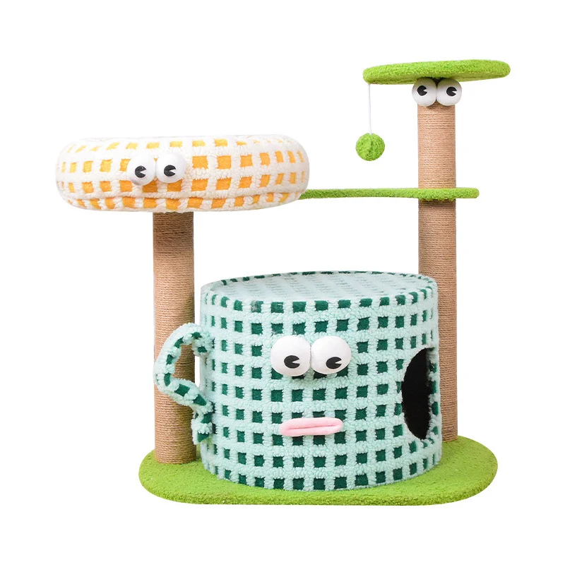 Katzenkratzbaum, Kleines Monster Design, Sisal Katzenklettergerüst, Plüsch Katzenbett für Ruhe & Krallenknirschen