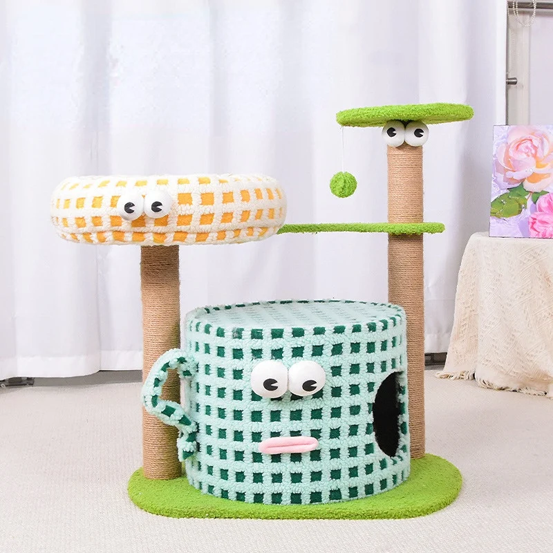 Katzenkratzbaum, Kleines Monster Design, Sisal Katzenklettergerüst, Plüsch Katzenbett für Ruhe & Krallenknirschen