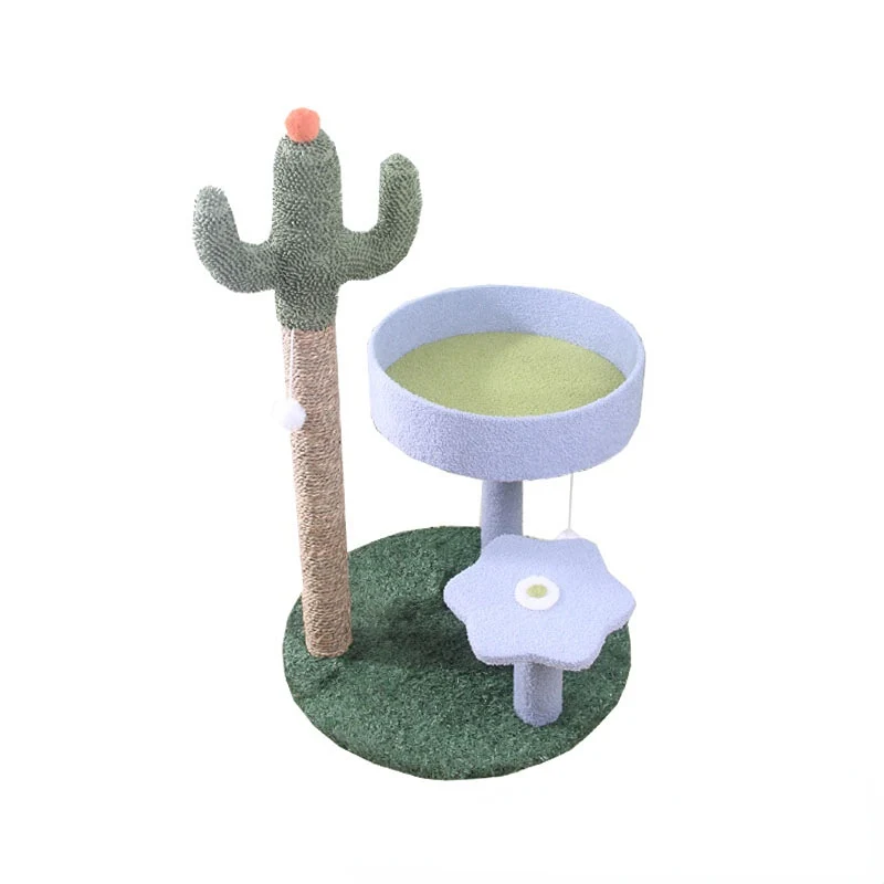 Kratzbaum Modern, Kaktusform Sisal-Kratzbaum, Stylischer Grün & Blau, Multifunktionales, Ruheplatz für Ihre Katze