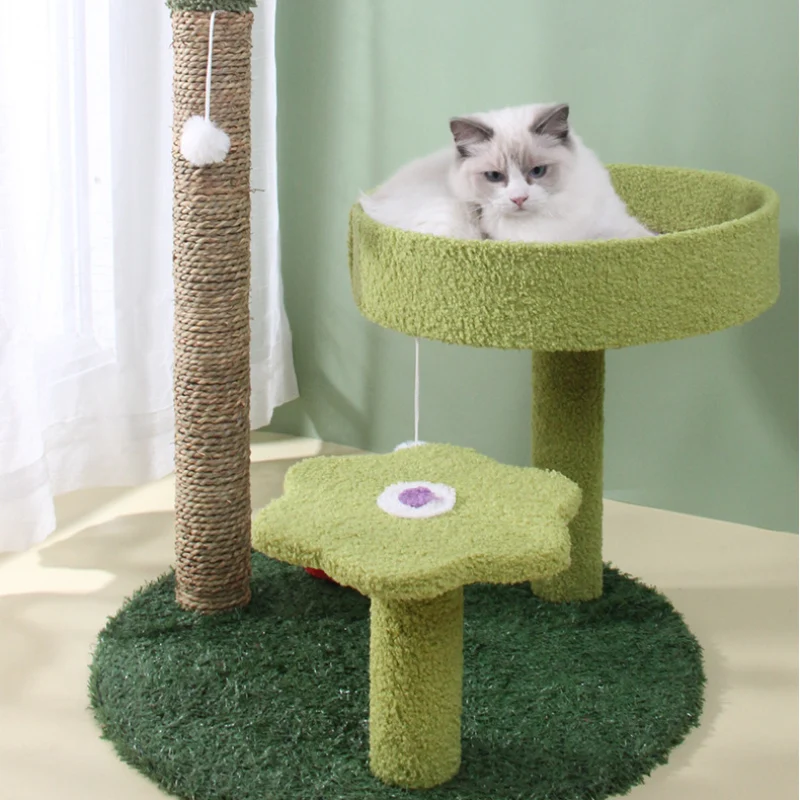 Kratzbaum Modern, Kaktusform Sisal-Kratzbaum, Stylischer Grün & Blau, Multifunktionales, Ruheplatz für Ihre Katze