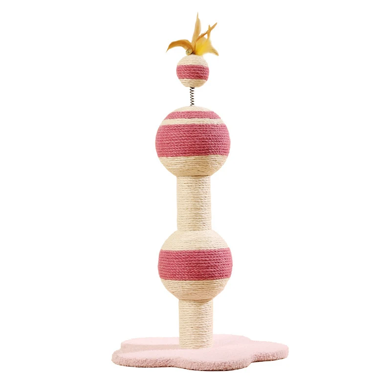Katzenkratzbaum, Katzenkratzball mit Glocke & Federn, Geeignet für Katzen aller Größen, Spaß Entspannung, 35x35x65 cm