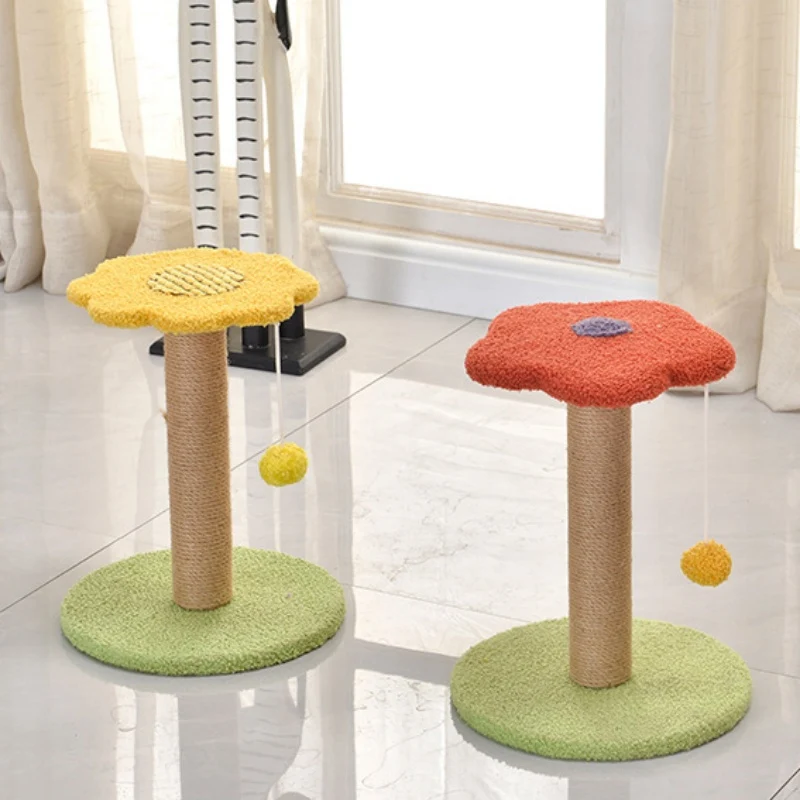 Katzen Kratzbaum klein, Blütenförmiger Katzenkratzpfeiler für kleine Katzen und Kätzchen, in leuchtenden Farben (Gelb, Lila, Orange)