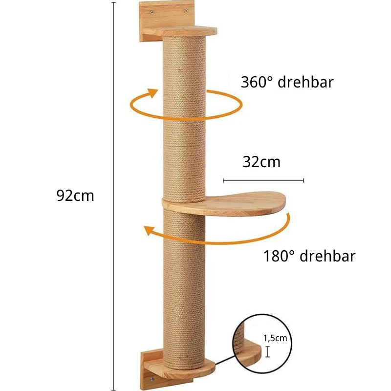 Pawsometime Kratzbaum Wand, Katzenkratzsäule mit Katzenjumping-Plattform, Strapazierfähiger Juteseil