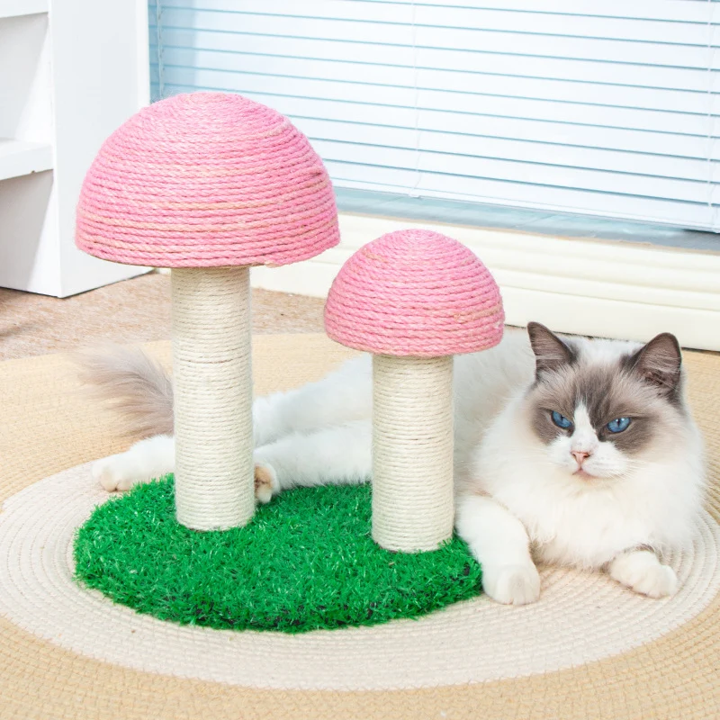 Pawsometime Kratzbaum Kitten, Doppelte Pilz-Kratzsäule mit Dickem Sisal, Bequem und Strapazierfähig, Rosa