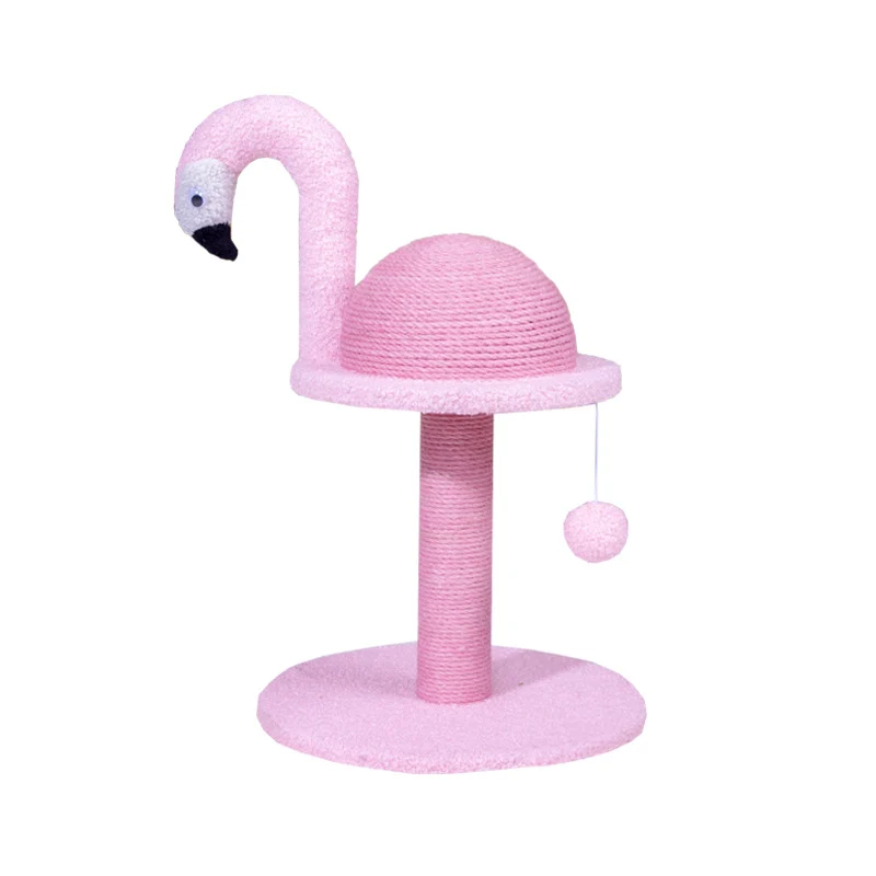 Schöne Kratzbaum im Flamingo Design, Katzenkratzmöbel mit Interaktives Spielzeug für Katzen, Rosa