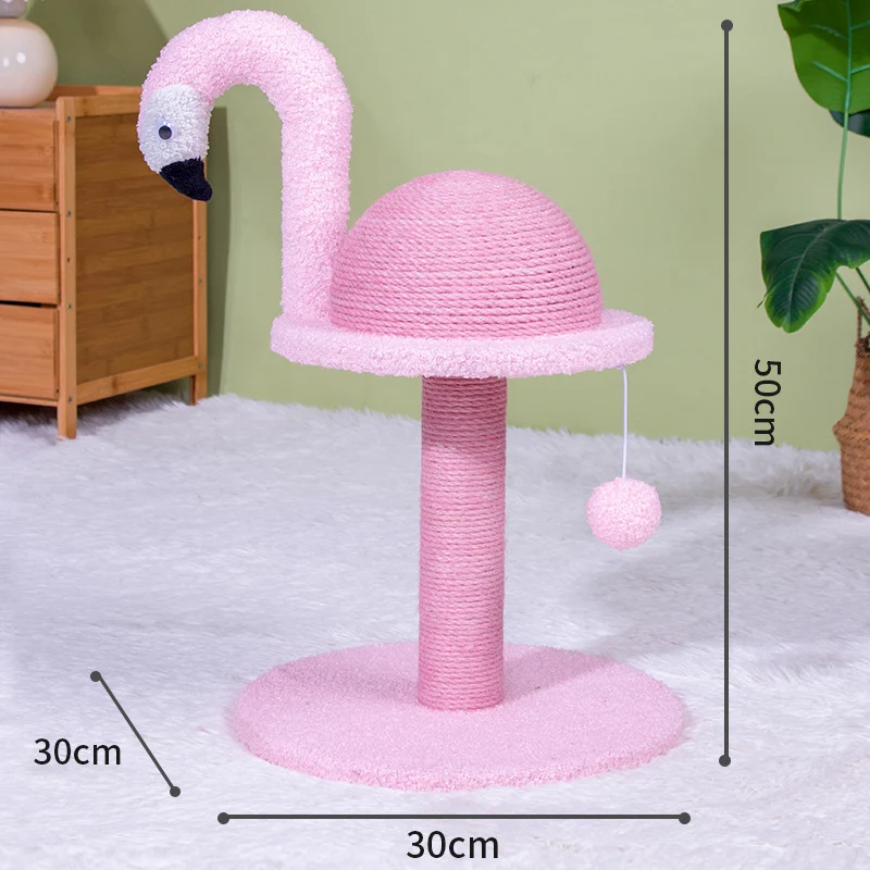 Schöne Kratzbaum im Flamingo Design, Katzenkratzmöbel mit Interaktives Spielzeug für Katzen, Rosa