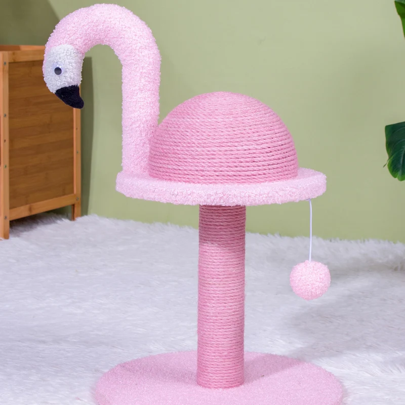 Schöne Kratzbaum im Flamingo Design, Katzenkratzmöbel mit Interaktives Spielzeug für Katzen, Rosa