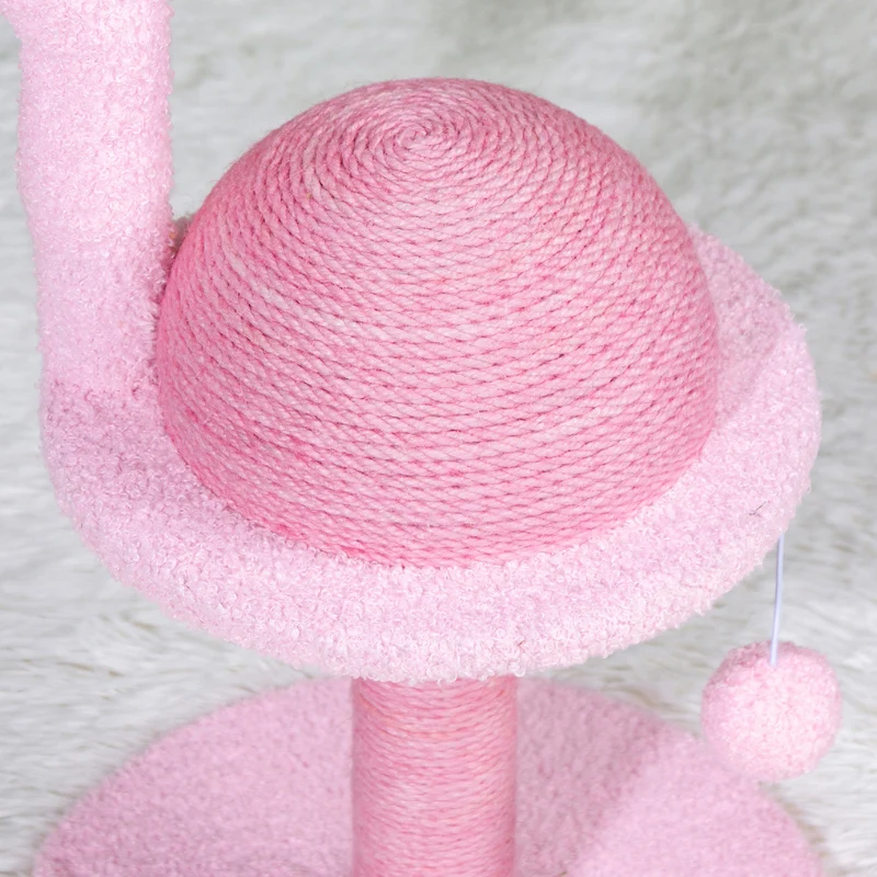Schöne Kratzbaum im Flamingo Design, Katzenkratzmöbel mit Interaktives Spielzeug für Katzen, Rosa