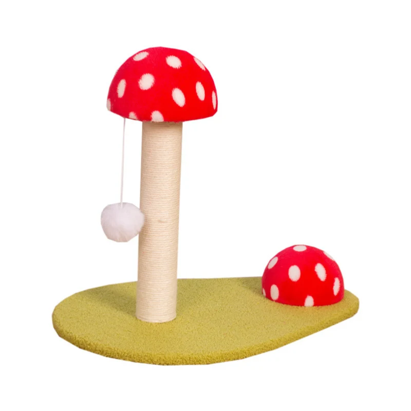 Platzsparender Kratzbaum, Rotes Pilzdesign, Sisal Kratzsäule für Katzen, Kuschelige Plüsch-Oberfläche