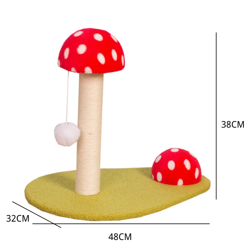 Platzsparender Kratzbaum, Rotes Pilzdesign, Sisal Kratzsäule für Katzen, Kuschelige Plüsch-Oberfläche