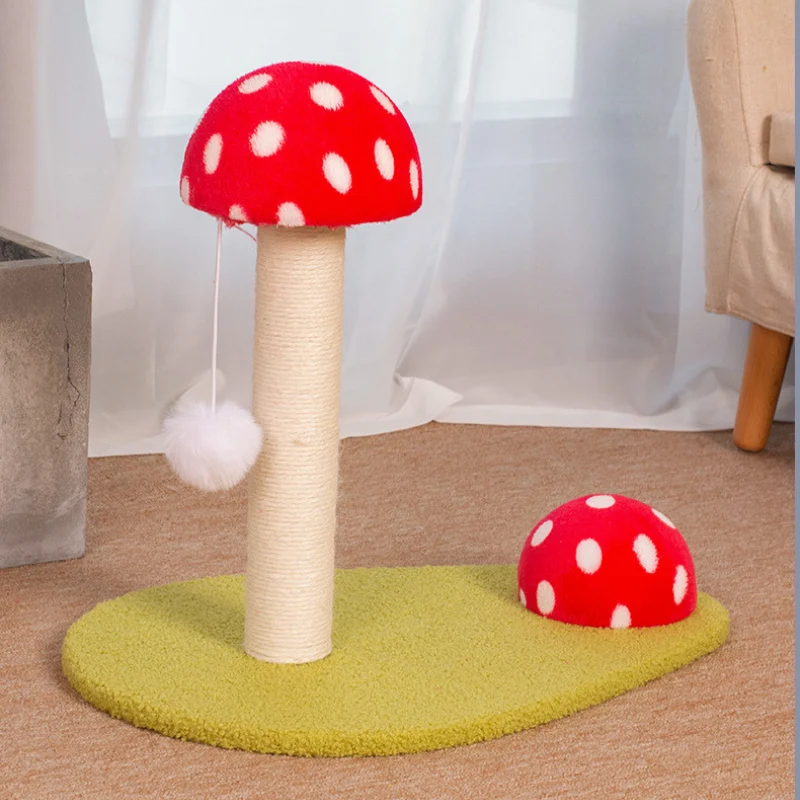 Platzsparender Kratzbaum, Rotes Pilzdesign, Sisal Kratzsäule für Katzen, Kuschelige Plüsch-Oberfläche