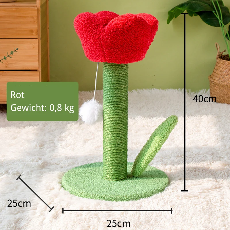 Kratzbaum Blume, Tulpenform Katzenspielzeug, Sisalsäule Mit Plüschball, Für Wohnungskatzen