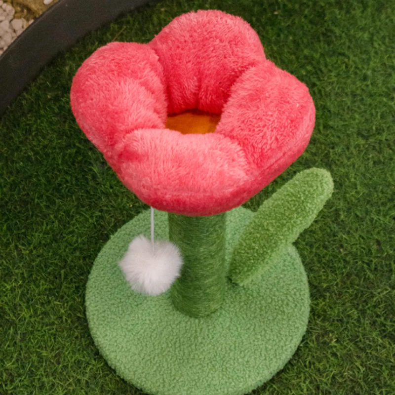Kratzbaum Blume, Tulpenform Katzenspielzeug, Sisalsäule Mit Plüschball, Für Wohnungskatzen