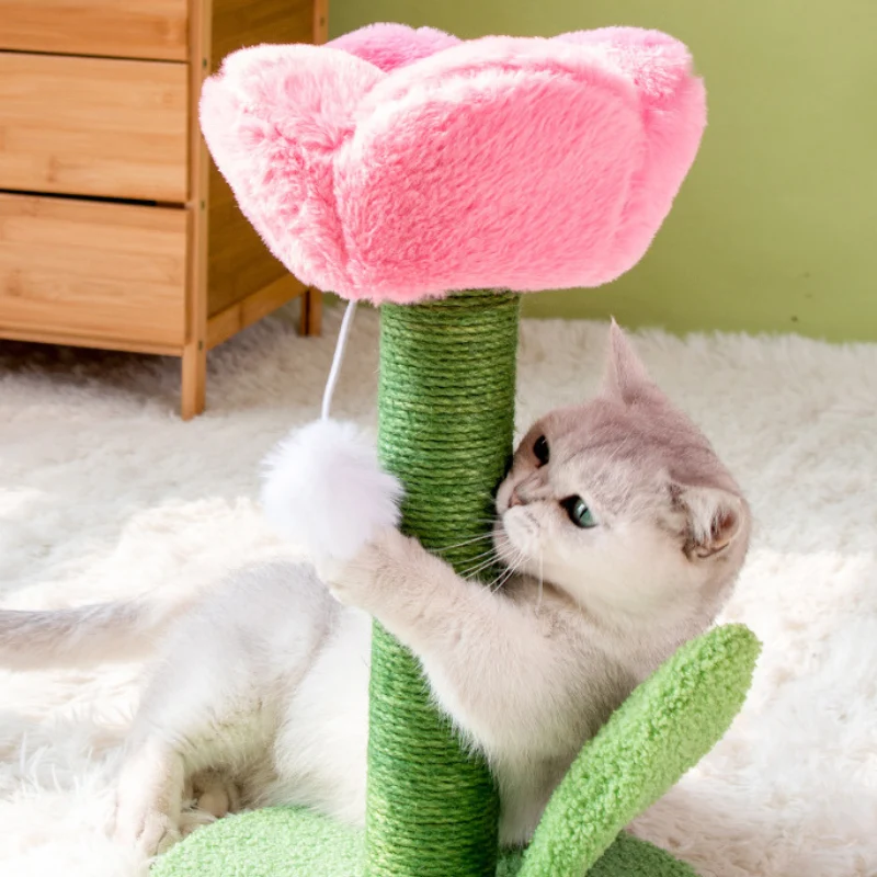 Kratzbaum Blume, Tulpenform Katzenspielzeug, Sisalsäule Mit Plüschball, Für Wohnungskatzen