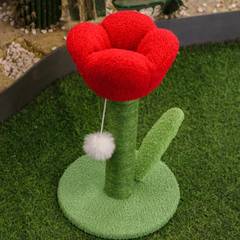 Kratzbaum Blume, Tulpenform Katzenspielzeug, Sisalsäule Mit Plüschball, Für Wohnungskatzen