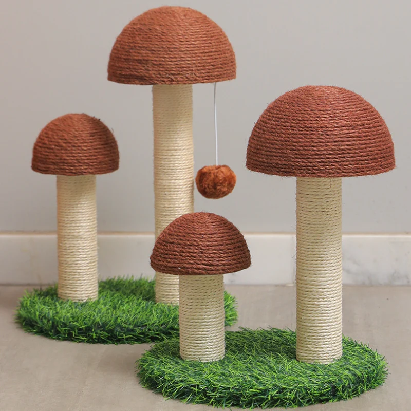 Stabile Katzenkratzbäume, Standkratzsäule in Form eines Pilzclusters, Sisal, Interaktive Kratzspielzeug für Katzen, Beige und Braun (1 Stück)