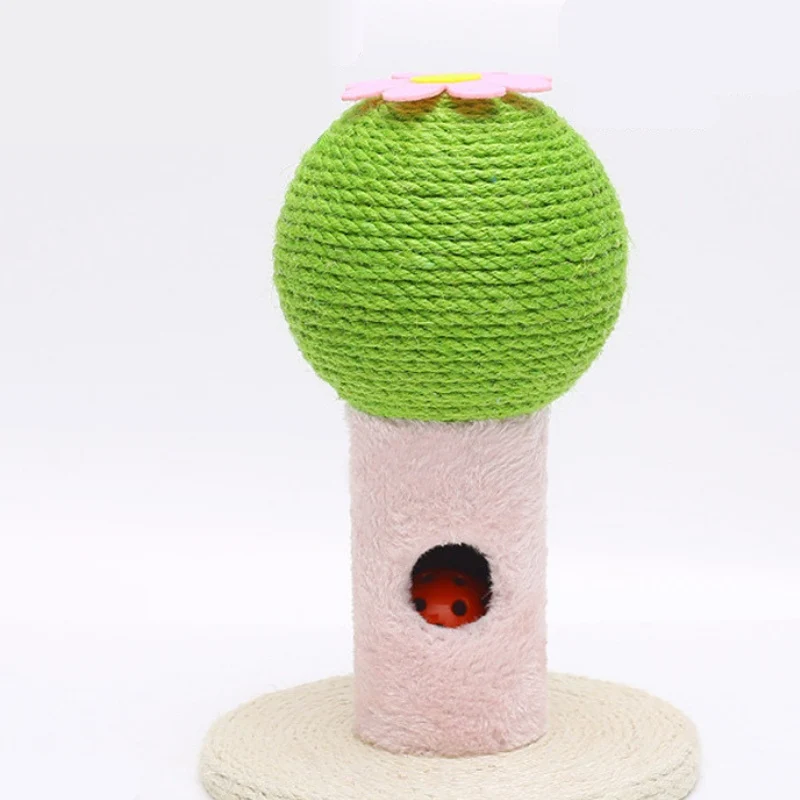 Katzenkratzbaum stabil im Kaktus-Design, Sisal, Kratzsäule mit Klingelball, Interaktive Spielzeug für Katzen