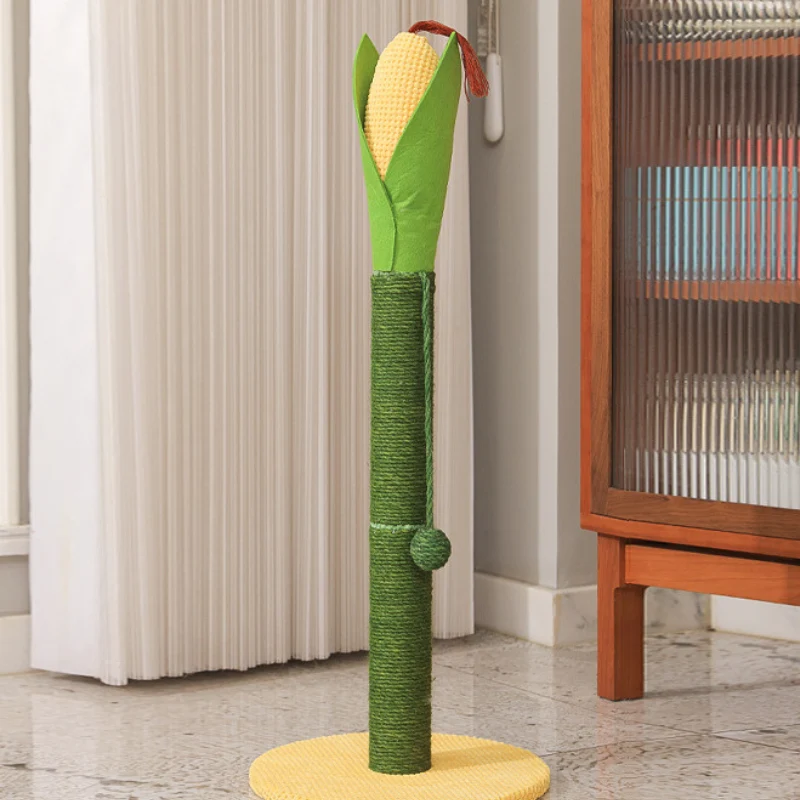 Kratzbaum Nature, 80 cm holz, Katzenkratzsäule in Maiskolbenform mit Schwingball, strapazierfähigem Sisal-Material