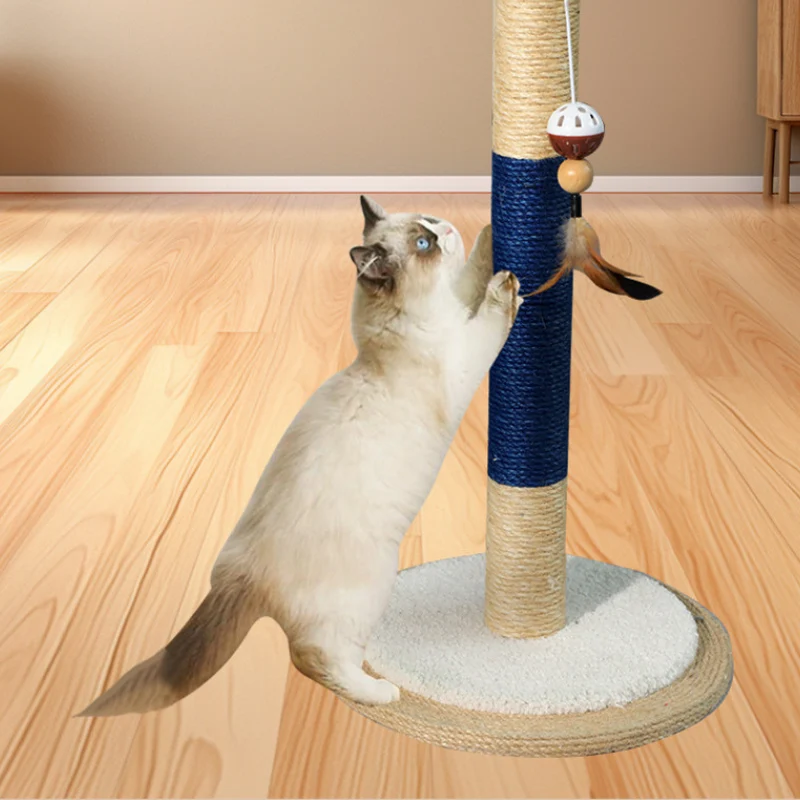Kratzbaum platzsparend, Stehender Sisal-Kratzturm mit Hängebällen & Federspielzeug, geeignet für kleine Katzen und Kätzchen
