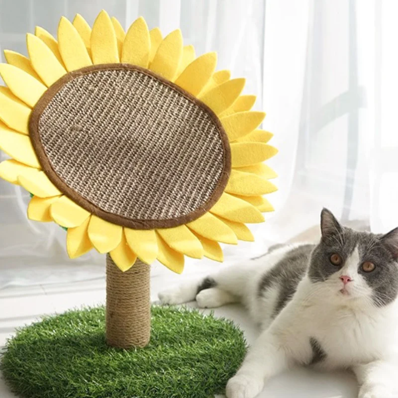 Pawsometime Kratzbaum Schön, Sisal Kratzsäule im Sonnenblumen-Design, Stabiler Standfuß, Einfache Montage