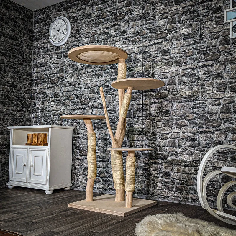 Naturkratzbaum 3506 Kratzbaum Natur Holz Design 145 cm hoch Katzenbaum