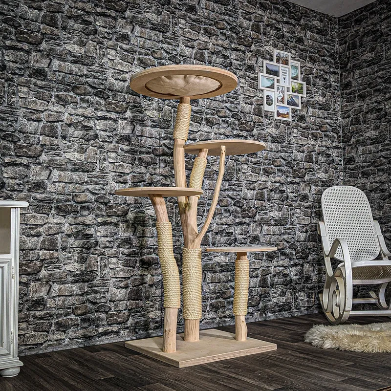 Naturkratzbaum 3506 Kratzbaum Natur Holz Design 145 cm hoch Katzenbaum