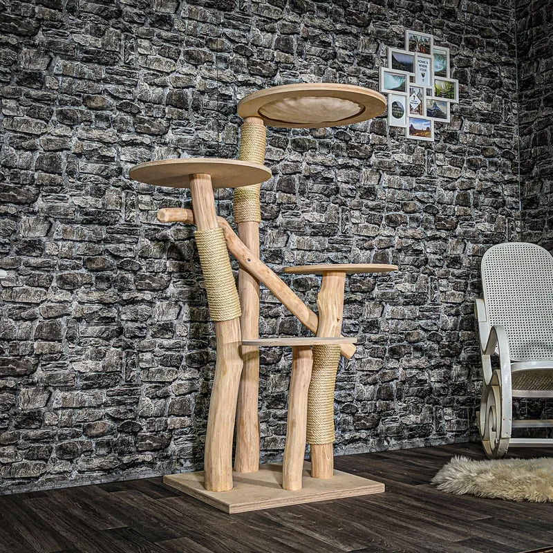 Naturkratzbaum 3501 Kratzbaum Natur Holz Design 146 cm hoch Katzenbaum