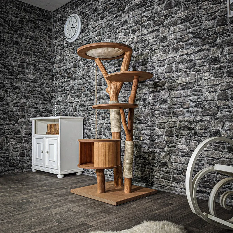 Naturkratzbaum 2135 Kratzbaum Natur Holz Design 145 cm hoch Katzenbaum