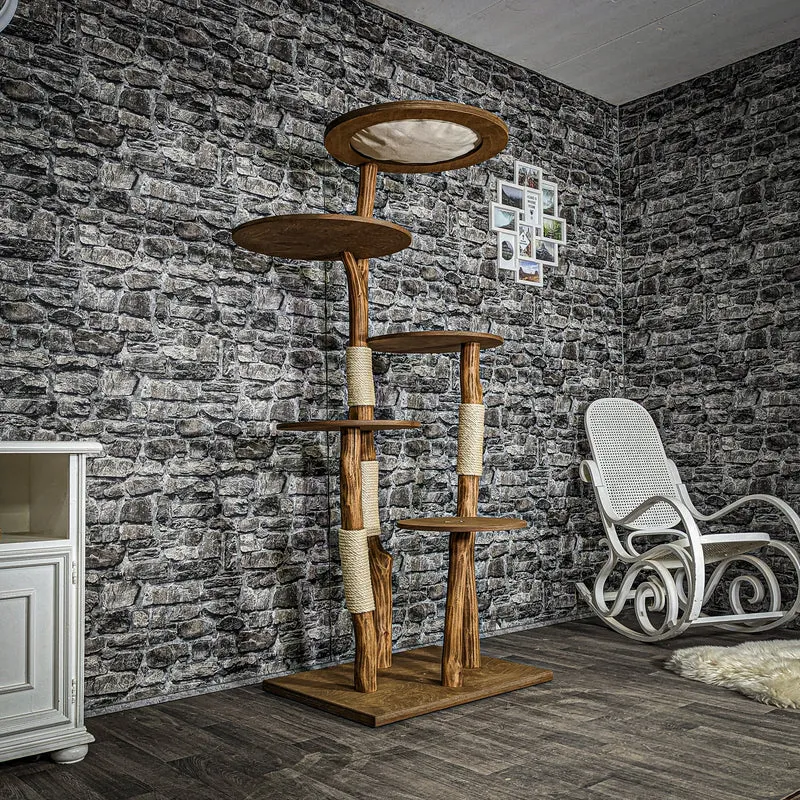 Naturkratzbaum 3335 Kratzbaum Natur Holz Design 175 cm hoch Katzenbaum