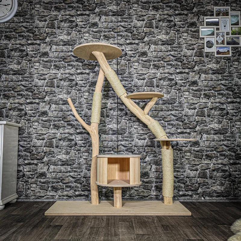 Naturkratzbaum 3595 Kratzbaum Natur Holz Design 143 cm hoch Katzenbaum