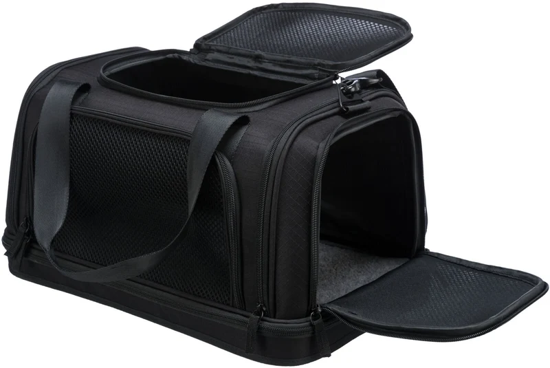 Schwarze Flugzeugtasche Plane für Hunde und Katzen, eckige Form mit Trolley-Schlaufe