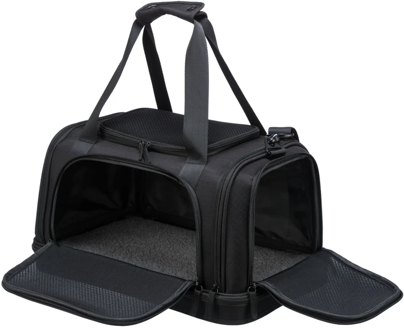 Schwarze Flugzeugtasche Plane für Hunde und Katzen, eckige Form mit Trolley-Schlaufe