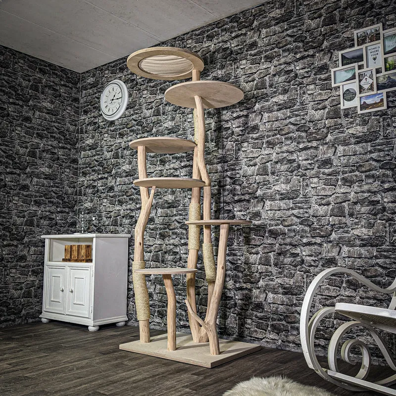 Naturkratzbaum 3333 Kratzbaum Natur Holz Design 207 cm hoch Katzenbaum