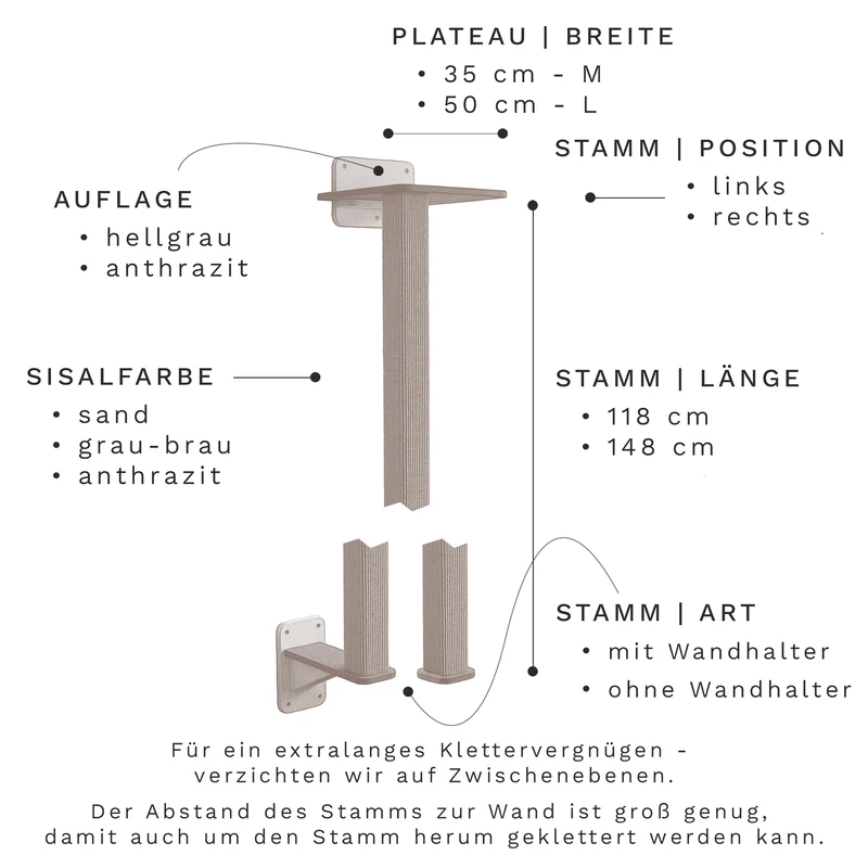KATZENARTistik | Kletterwand Set - 1 KLETTERSTAMM + 2 Hüpfstämme