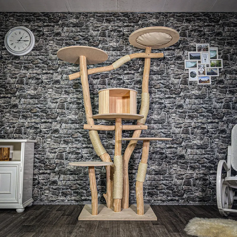 Naturkratzbaum 3257 Kratzbaum Natur Holz Design 196 cm hoch Katzenbaum