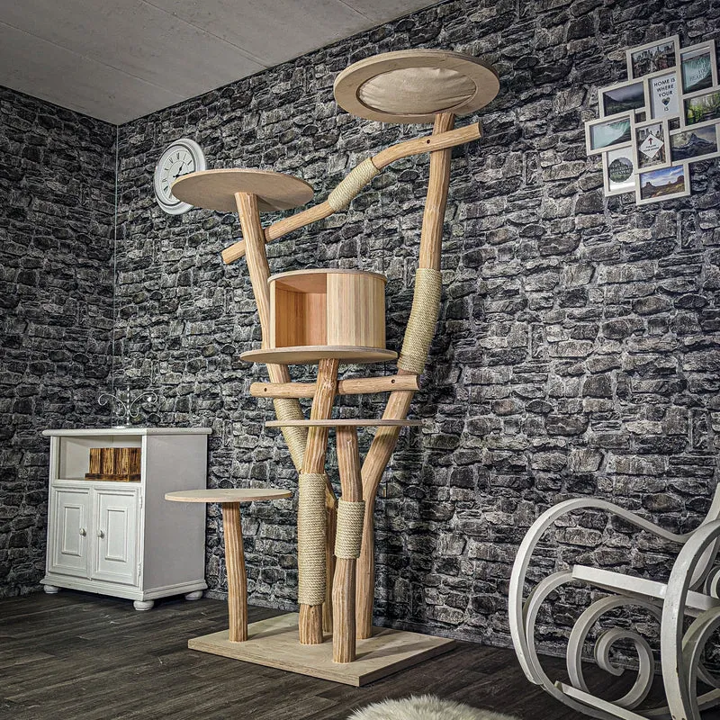 Naturkratzbaum 3257 Kratzbaum Natur Holz Design 196 cm hoch Katzenbaum