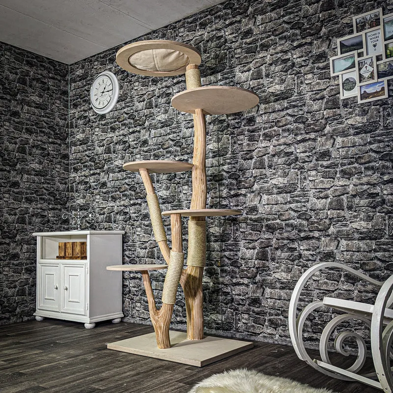 Naturkratzbaum 3240 Kratzbaum Natur Holz Design 195 cm hoch Katzenbaum