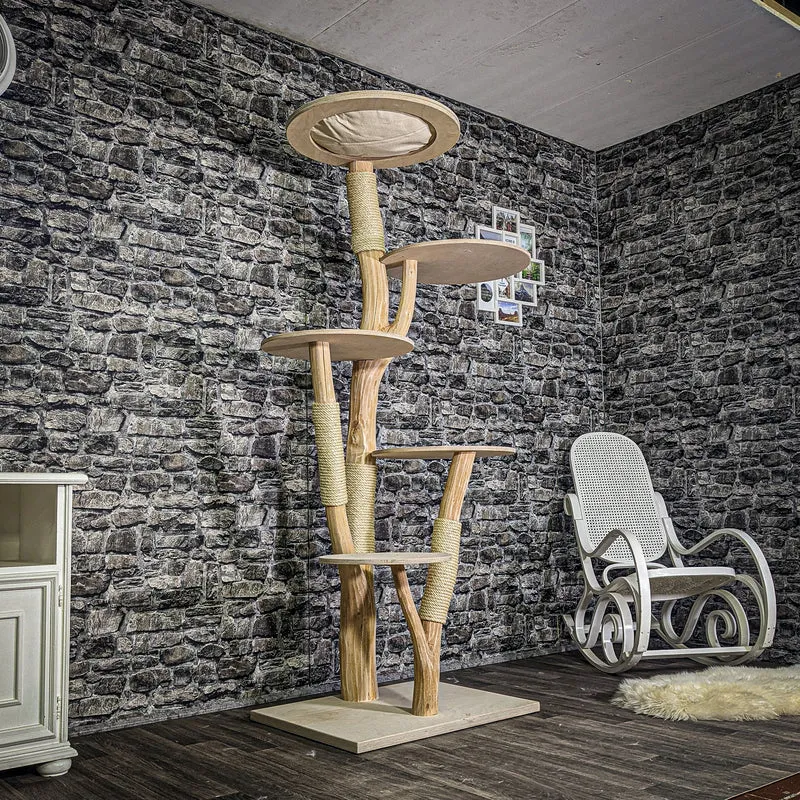 Naturkratzbaum 3240 Kratzbaum Natur Holz Design 195 cm hoch Katzenbaum