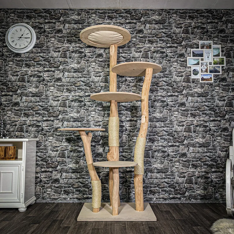Naturkratzbaum 3217 Kratzbaum Natur Holz Design 195 cm hoch Katzenbaum