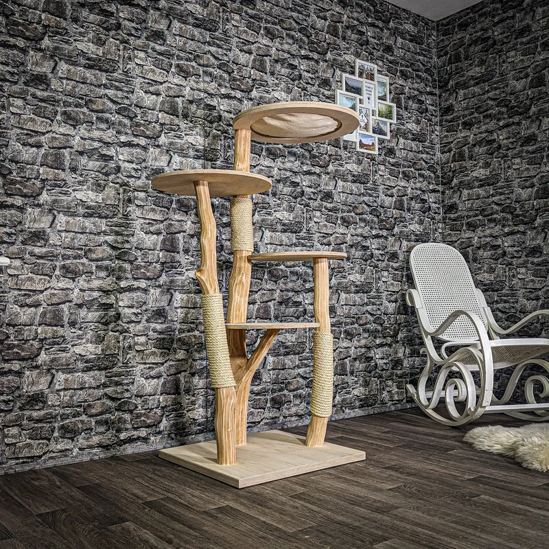 Naturkratzbaum 3211 Kratzbaum Natur Holz Design 145 cm hoch Katzenbaum