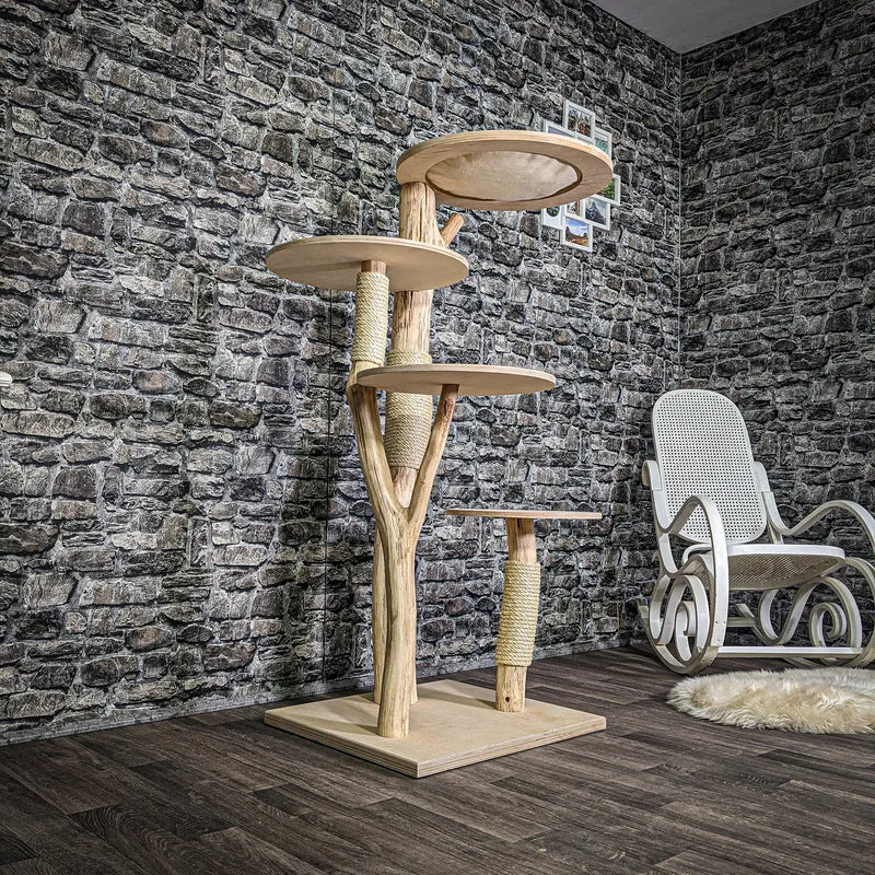 Naturkratzbaum 3094 Kratzbaum Natur Holz Design 144 cm hoch Katzenbaum