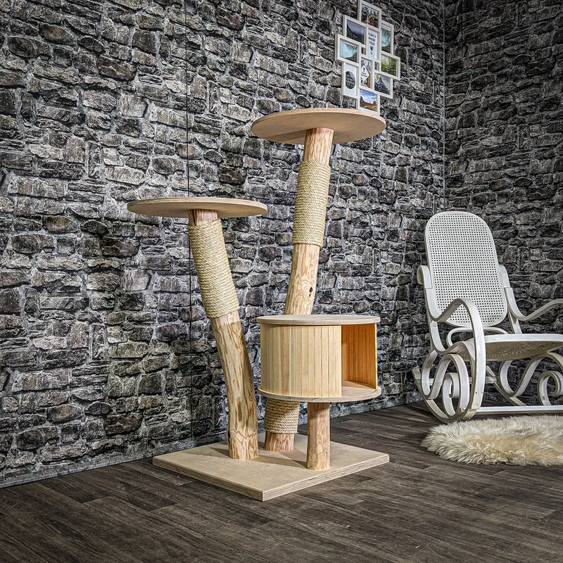 Naturkratzbaum 3085 Kratzbaum Natur Holz Design 123 cm hoch Katzenbaum