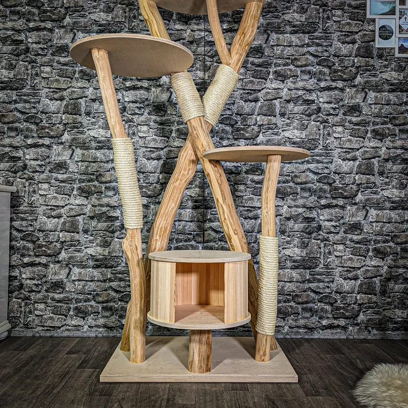 Naturkratzbaum 3084 Kratzbaum Natur Holz Design 205 cm hoch Katzenbaum