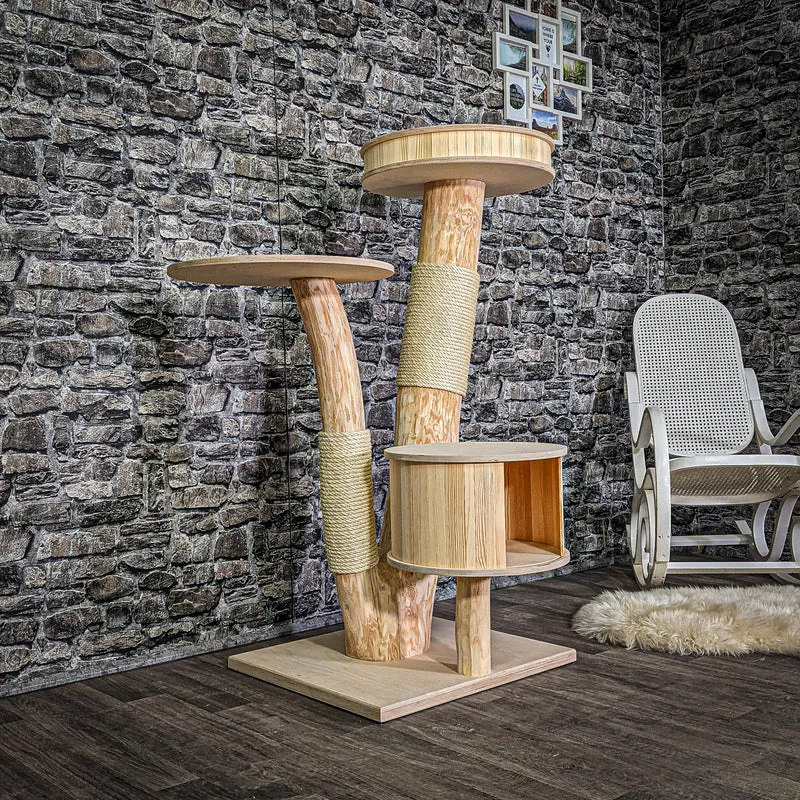 Naturkratzbaum 3037 Kratzbaum Natur Holz Design 130 cm hoch Katzenbaum
