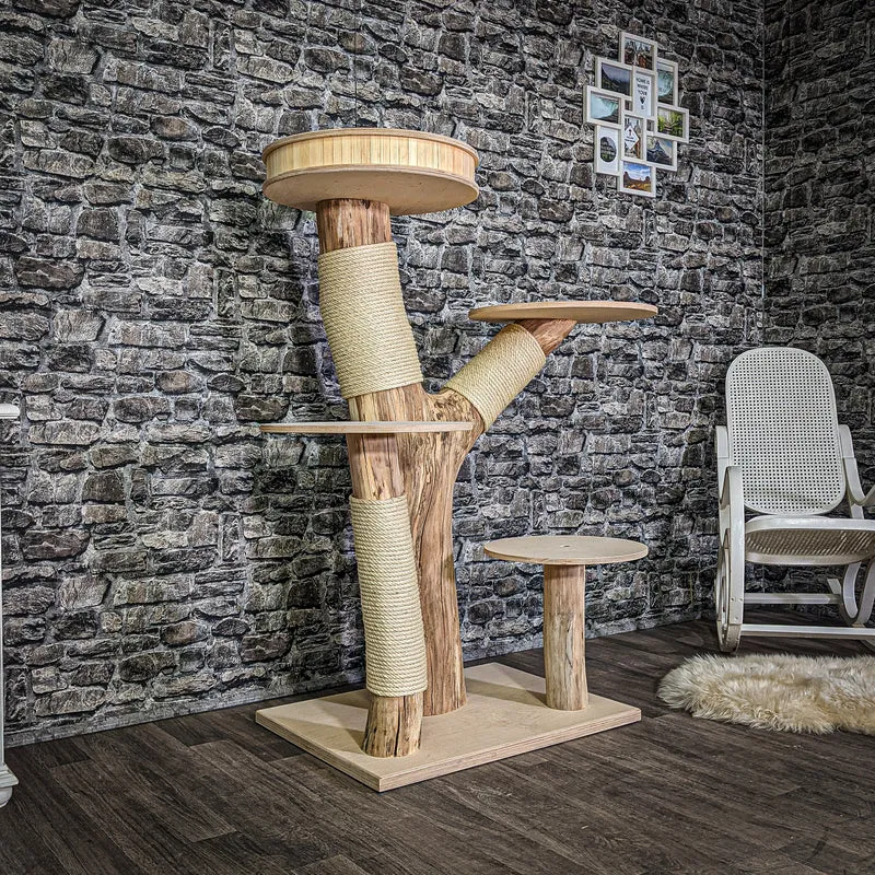 Naturkratzbaum 3035 Kratzbaum Natur Holz Design 136 cm hoch Katzenbaum