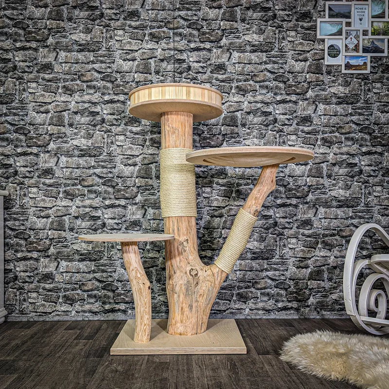 Naturkratzbaum 3034 Kratzbaum Natur Holz Design 128 cm hoch Katzenbaum