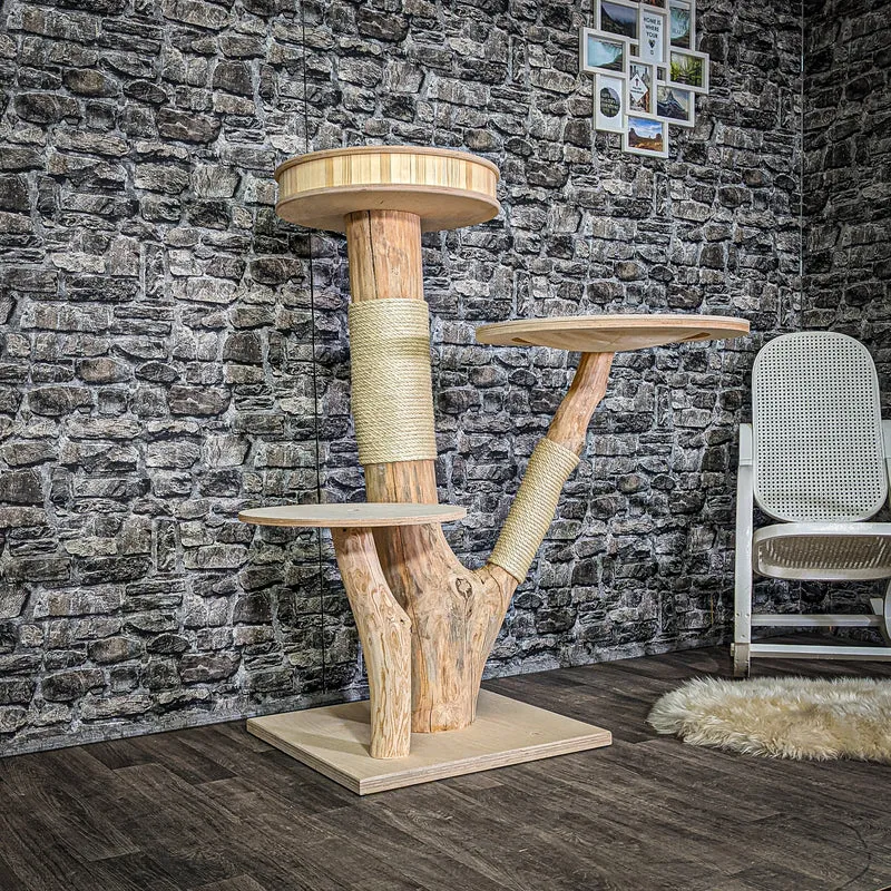 Naturkratzbaum 3034 Kratzbaum Natur Holz Design 128 cm hoch Katzenbaum